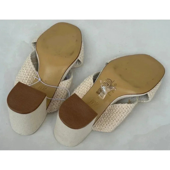 H&M Womens Square Toe Crossover Block Heels Crochet Mules Sandal Beige Sz 8 - Picture 9 of 9